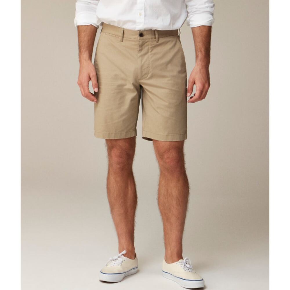 J.CREW Men's 9" Stretch Chino Shorts Size 29 Khaki Tan Flat Front High Rise NWT